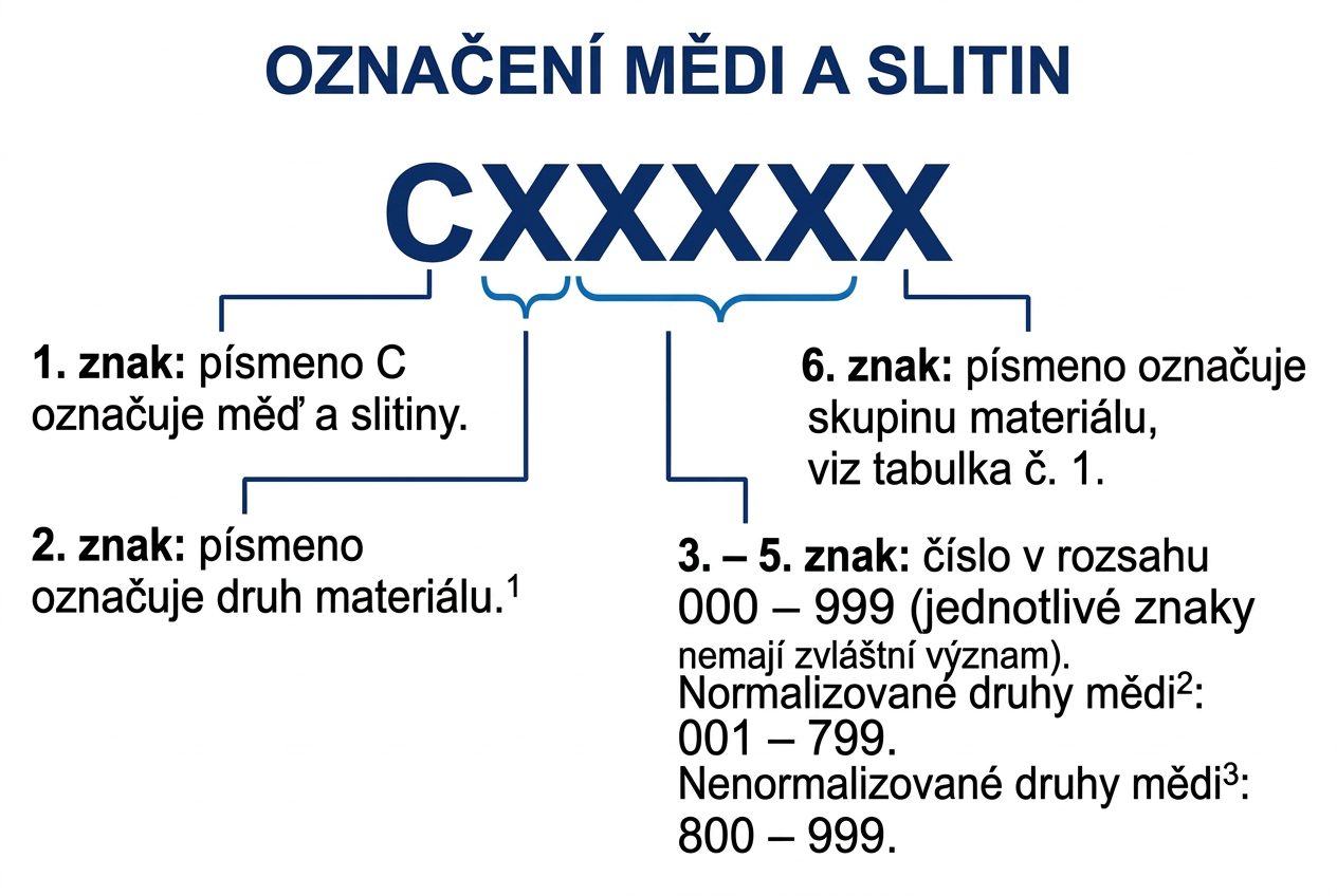 Šestiznakové označení mědi a slitin