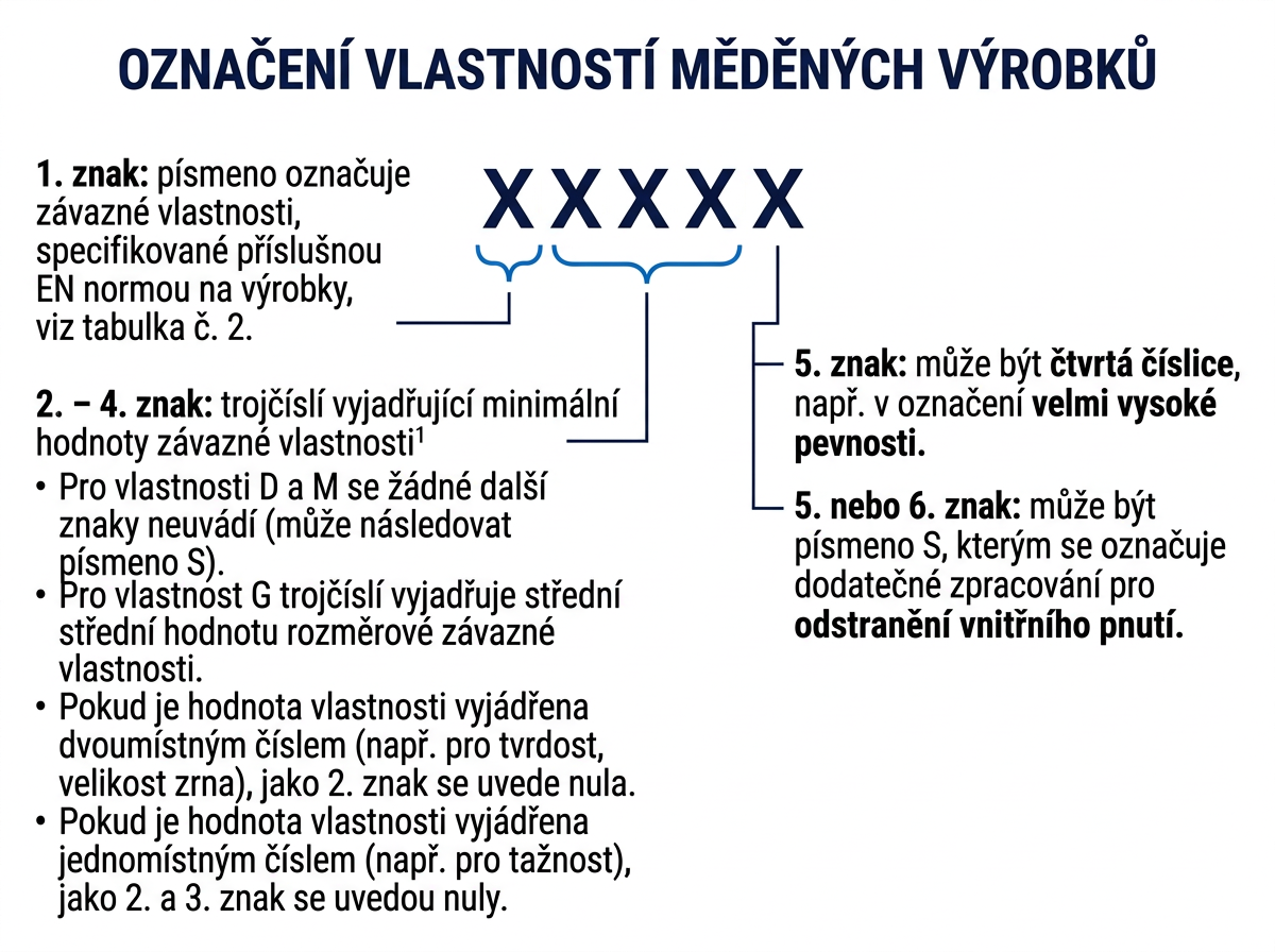 Označení závazných vlastností měděných výrobků